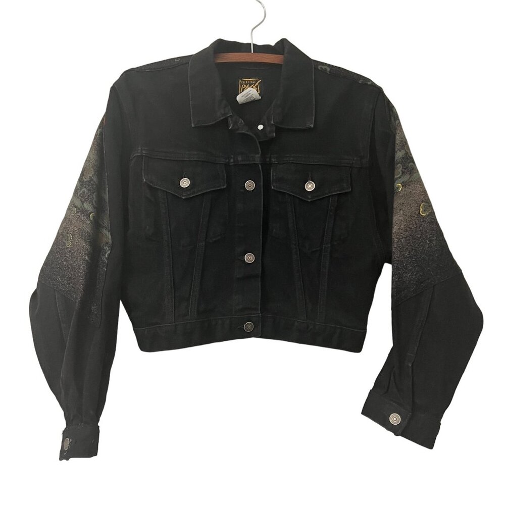 VTG Backstage Pass Canada Black Denim Horse Art Western Hipster Jacket Medium
